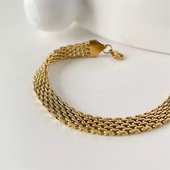 🔵𝟲𝟱%𝗢𝗙𝗙 𝗯𝘂𝗻𝗱𝗹𝗲𝘀 𝟯+🔵 NEW Gold Watch Band Bold Stainless Steel Necklace - Picture 10 of 13